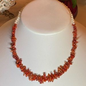 Southwestern Branch Coral Pearl Sterling Silver Strand Necklace